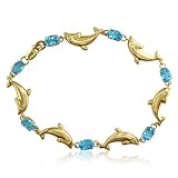 10k Yellow Gold Blue Topaz Dolphin Bracelet