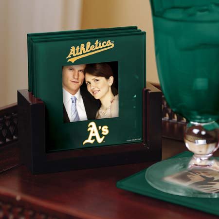 Oakland Athletics Art Glass Photo Coaster Set