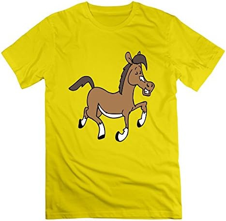 FDC12L 100% Cotton Round Neck Men's Happy Horse Mascot Short Sleeve T-Shirt M Yellow Simple Style T-shirt For Adult
