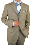 Signature Collection Italian 3 Button 2pc Mens Suit Merino Wool 150s Business Suit Tan Stripe