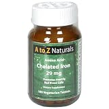 A to Z Naturals Chelated Iron, 29 mg, Vegetarian, 180 Tablets, (Pack of 4)