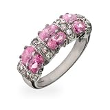 Sparkling Pink and Diamond CZ Sterling Silver Ring