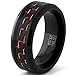 Black Titanium Wedding Band Ring with Black and Red Carbon Fiber inlay, Comfort fit 8mm, Sizes 7 to 13