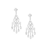 14K White Gold Diamond Cut Chandelier Earrings