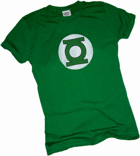  Green Lantern Distressed Logo Crop Sleeve Fitted Juniors T-Shirt
