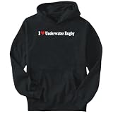 Hoodie Mens Black  I Love Underwater Rugby  Sports Large