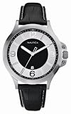 Image of Nautica A19515G Gents Brushed Sliver Case/ Black & Silver Dial/ 3 Hand with Date Movement/ Blk Croco Pattern Leather Strap
