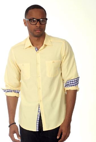 Filthy Etiquette "Carlton" Chambray Shirt with Gingham Plaid Trims