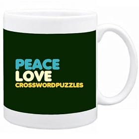 " PEACE LOVE Crossword Puzzles " Hobbies Tasse (Vert Fonce, C�ramique, 325 ml)