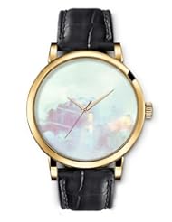 SPRAWL Aanalog Fashion Series Gold Ladies Watches of Genuine Black Leather Strap,Unique Wrist Watch for Women Girls Designed with Mountains in the mist