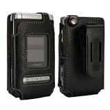 Lambskin Two-Piece Fitted Leather Case, Black with Micro-Suede Lining, Detachable Ratcheting 360° Belt Clip for Nokia N75