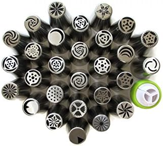 Baker Aid Russian Piping Cake Tips Complete 34-Piece Set (28 Nozzles) | For Cake and Cupcake Buttercream Icing Decorating | Includes Piping Bags + Couplers