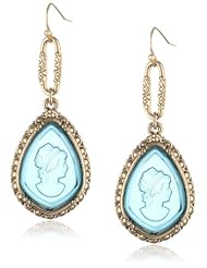 1928 Jewelry "Intaglios" Gold-Tone Indicolite Intaglio Drop Earrings