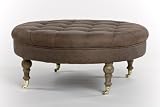 Maison French Country Round Tufted Brown Linen Cocktail Ottoman Maison French Country Round Tufted Brown Linen Cocktail Ottoman