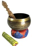 Exquisite 6 Inch Tibetan Singing Bowl Made in Nepal with Striker, Cushion & a Free Roll of Prayer Flags