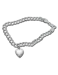 14K White Gold Heart-Shaped Locket Bracelet - Available in 7 or 8 Inch