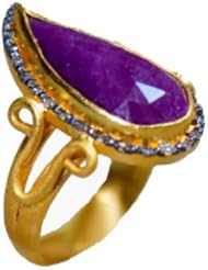 8.35 ctw Natural Red Ruby and 0.22 ctw Diamond Stud Pave Ring in 18K Yellow Gold and Sterling Silver