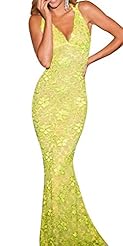 Girls Sexy V-neck Sleeveless Mermaid Polyester/Spandex Open-Back Stretchy Embroidered Lace Full Length Bodycon Dress 