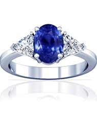 Platinum Oval Cut Blue Sapphire Three Stone Ring