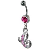 Pink Letter C Dangle Belly Ring