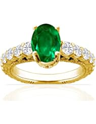 18K Yellow Gold Oval Cut Emerald Ring With Sidestones