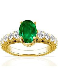 14K Yellow Gold Oval Cut Emerald Ring With Sidestones