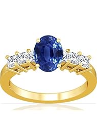 18K Yellow Gold Oval Cut Blue Sapphire Ring With Sidestones