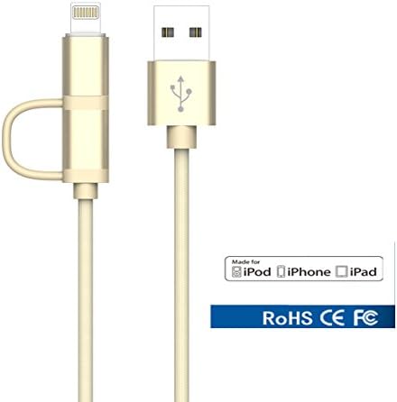 GH Brothers [Apple MFI Certified] 2-in-1 Lightning to USB Cable with 1 Meter for iPhone/iPad/iPod and other Android Devices (Golden)