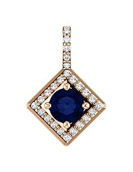 14K Rose Gold 5.00mm Round Cut Sapphire and Diamond Pendant