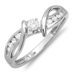 0.25 Carat (ctw) 10k White Gold Round Diamond Crossover Split Shank Ladies Bridal Promise Engagement Ring 1/4 CT (Size 7)