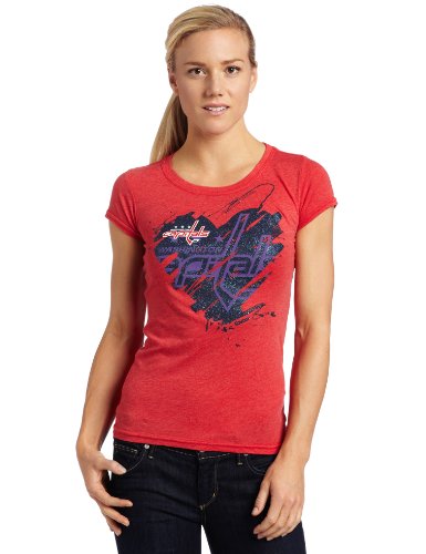 NHL Women's Washington Capitals Glitter Love Cap Sleeve Tee (Red, X-Large)