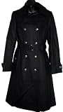 LADIES NEW WINTER BLACK WOOL BLEND LONG MILITARY STYLE TRENCH COAT