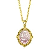 Madonna and Child Hand Enameled Gold Tone Necklace