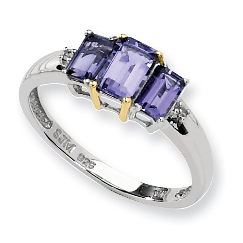 Sterling Silver  &  14k Iolite Diamond Ring, Size 8
