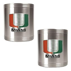 Miami Hurricanes NCAA 2pc Stainless Can Holder Set by Great American Products