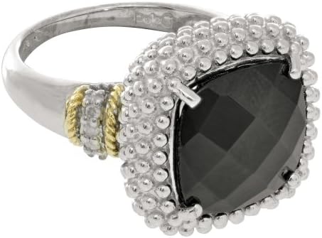 18k Yellow Gold & Sterling Silver Cushion cut Black Onyx & Diamonds Ring