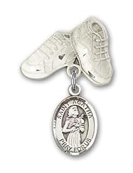 Sterling Silver Baby Badge with St. Agatha Charm and Baby Boots Pin