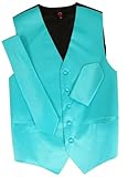 Brand Q Wedding Vest Set Solid Turquoise 3pcs Tuxedo Vest + Necktie + Handkerchief