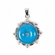 Sterling Silver Pendant - Tourquoise - Clear Cubic Zerconia Border - 31mm Height