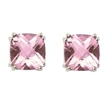 14k White Gold 7mm Pink Topaz Stud Earrings