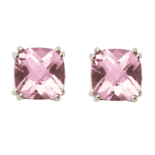 14k White Gold 7mm Pink Topaz Stud Earrings