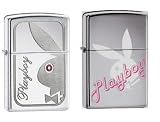 Zippo Lighter Set of Two - Playboy Red Rhinestone Eye, and Retro Name Logo