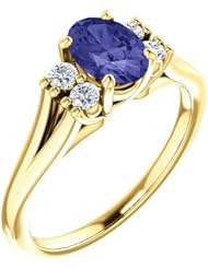 14K Yellow Gold 7.00x5.00mm Oval Cut Tanzanite and Diamond Ring -- LIFETIME WARRANTY