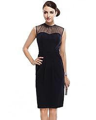 High-Neck Tulle Sheath Cocktail Knee Length Natural   Waistline Lace Illusion Sleeveless  Dress