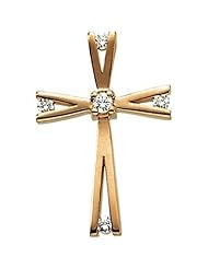 18K Yellow Gold Diamond Cross Pendant - 18.50x12.25mm - 0.06 Ct. -- LIFETIME WARRANTY
