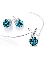 Blue Diamond Necklace and Earring Set 1/2 Carat (ctw) in 14K White Gold