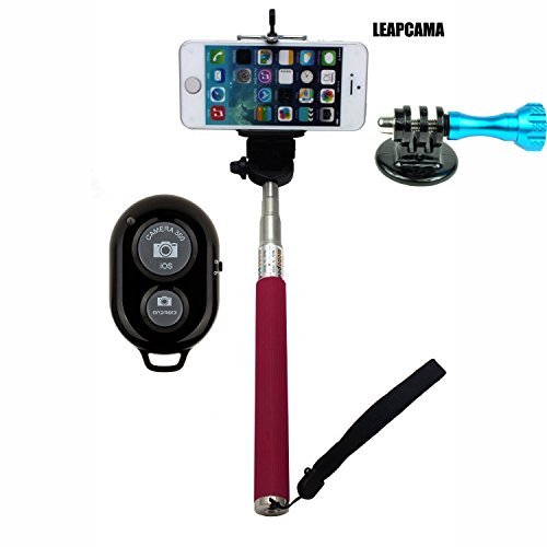 New Design Leapcama Self Portrait Monopod Selfie Stick With Phone Holder For Samsung iPhone Blackberry With Bluetooth Remote Camera Wireless Shutter (pinkMonopod+BlackRemote)