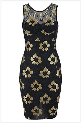MYHL TOP Golden Embroidered Black Floral Dress