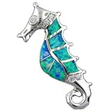 POP02--Opal Rhodium Seahorse Pendant--Hawaiian Silver Jewelry