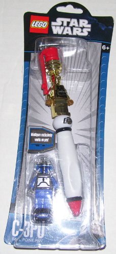 Lego Star Wars Refillable Ball Point Pen Interchangeable Jango Fett and C-3PO 6+